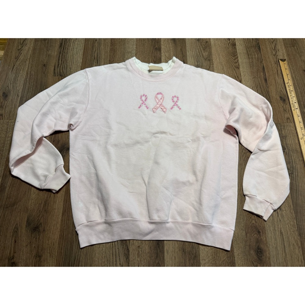 Top Stitch By Morning Sun Sweatshirt Women Size XL Pink Breast Cancer Awareness
